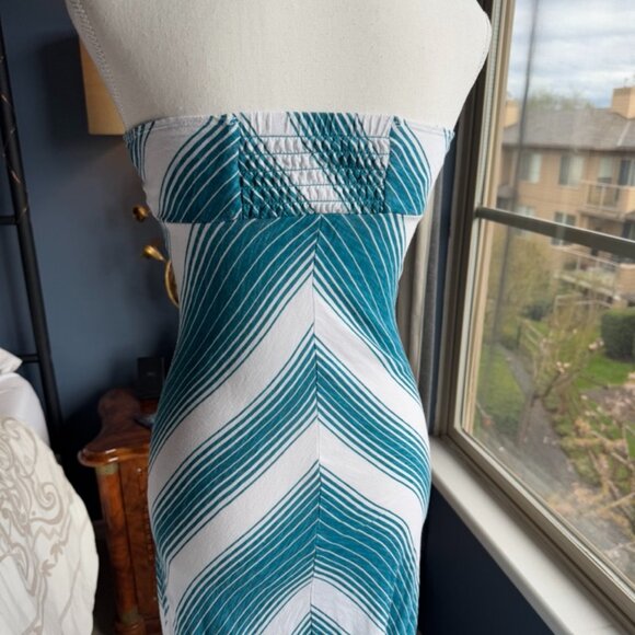 Roxy Turquoise and White Striped Maxi Tube Dress - Picture 6 of 11